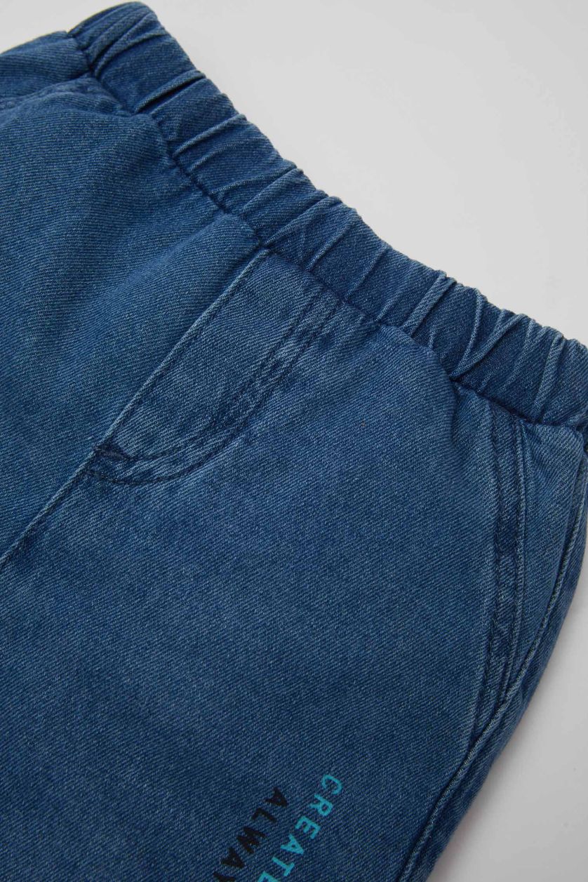 Erkek Bebek Açık Mavi Baskılı Jean Şort Erkek Bebek