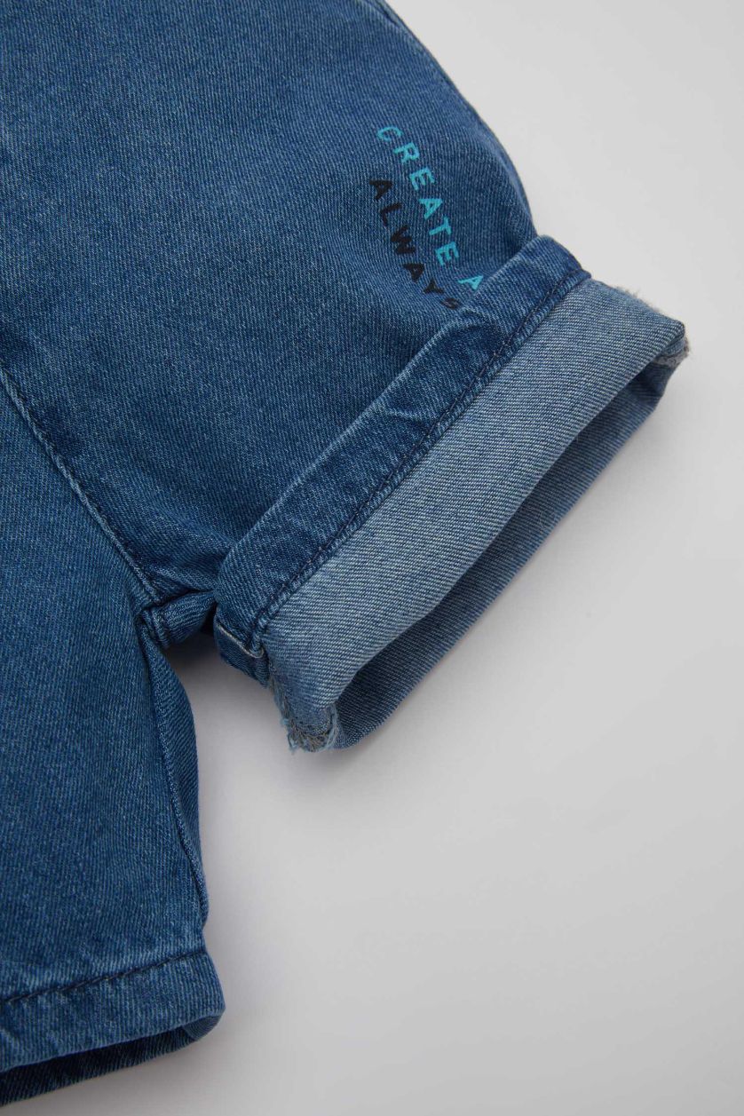 Erkek Bebek Açık Mavi Baskılı Jean Şort Erkek Bebek