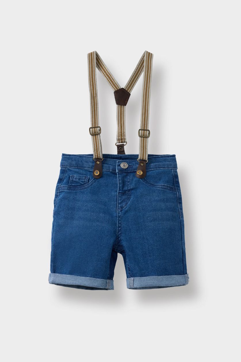Erkek Bebek Mavi Pantolon Askılı Jean Şort Erkek Bebek