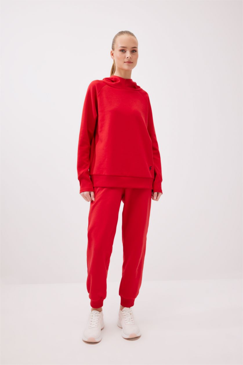 WOMAN Red DeFactoFit Standard Fit Skuba Diving Fabric Sweatshirt