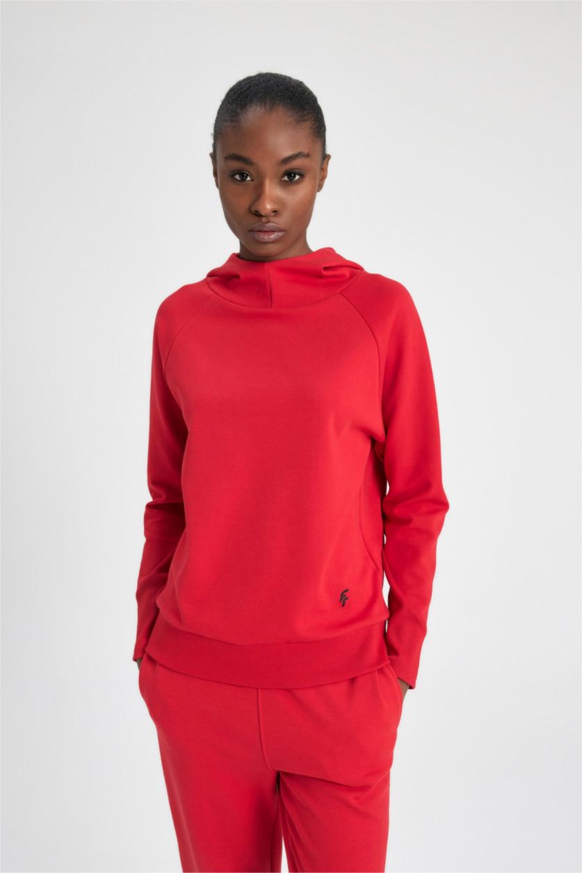 WOMAN Red DeFactoFit Standard Fit Skuba Diving Fabric Sweatshirt