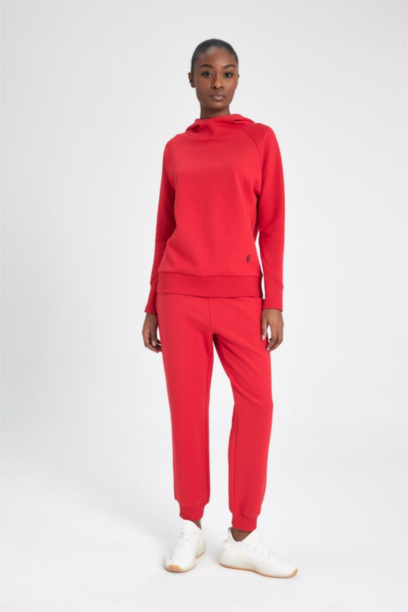 WOMAN Red DeFactoFit Standard Fit Skuba Diving Fabric Sweatshirt