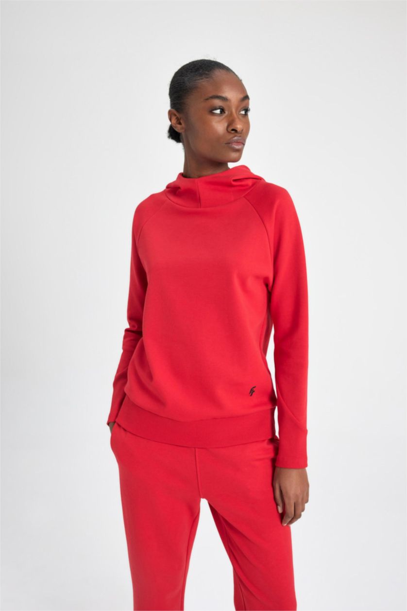 WOMAN Red DeFactoFit Standard Fit Skuba Diving Fabric Sweatshirt