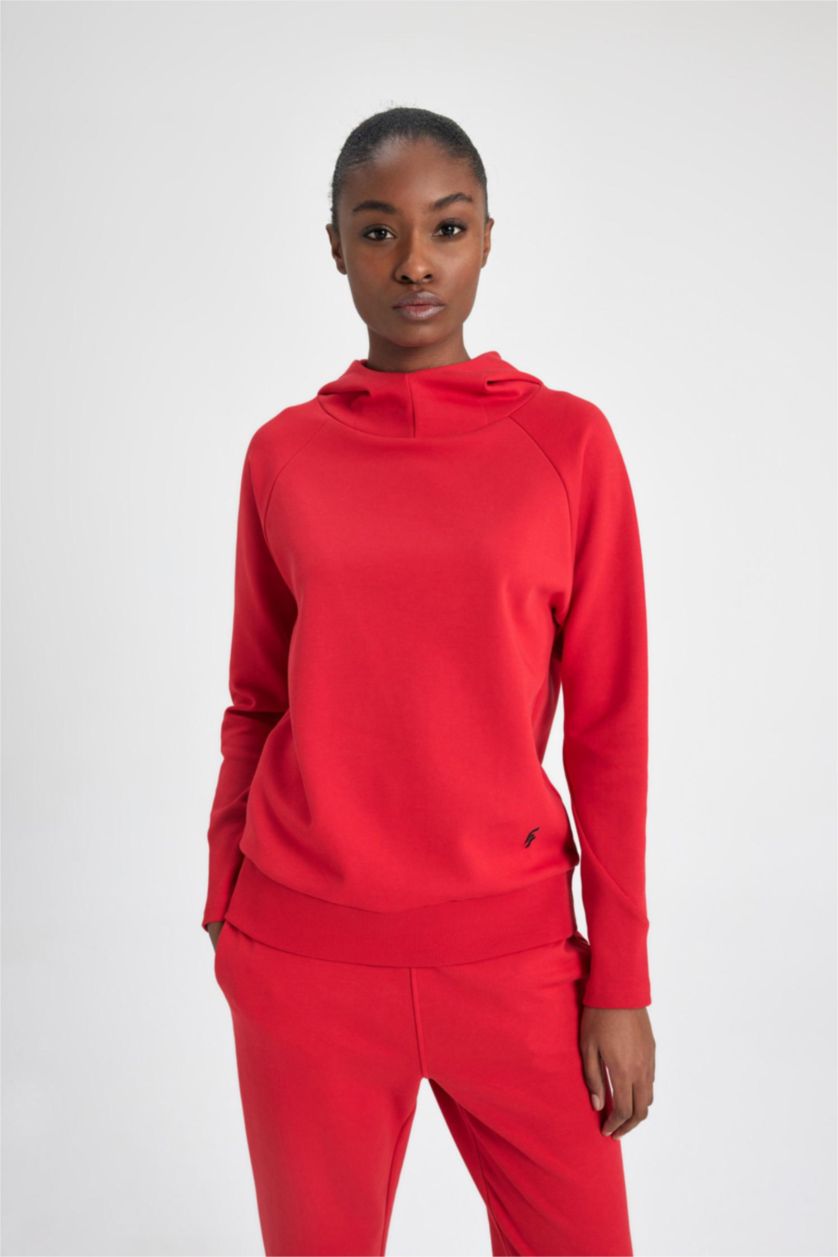 WOMAN Red DeFactoFit Standard Fit Skuba Diving Fabric Sweatshirt