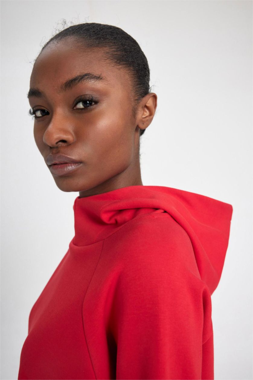 WOMAN Red DeFactoFit Standard Fit Skuba Diving Fabric Sweatshirt