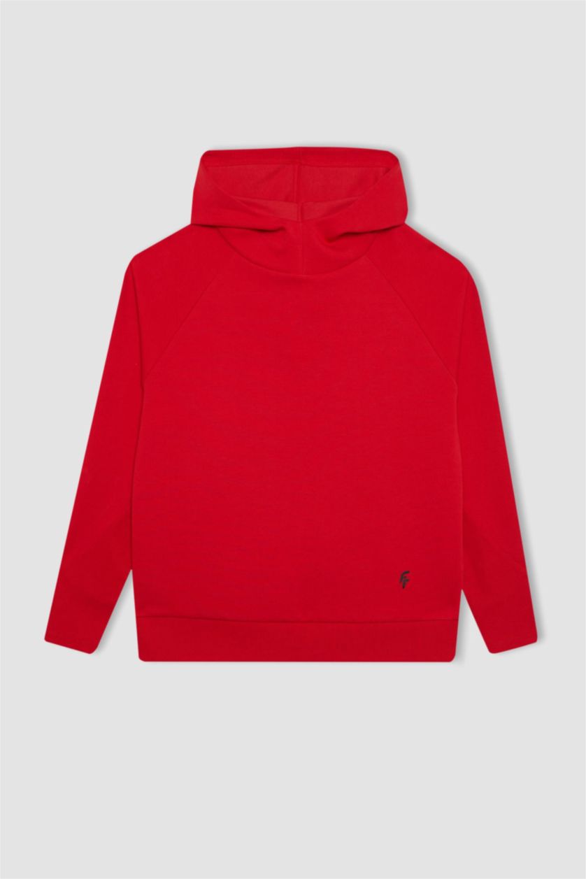 WOMAN Red DeFactoFit Standard Fit Skuba Diving Fabric Sweatshirt