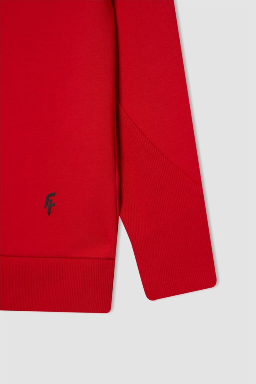 WOMAN Red DeFactoFit Standard Fit Skuba Diving Fabric Sweatshirt