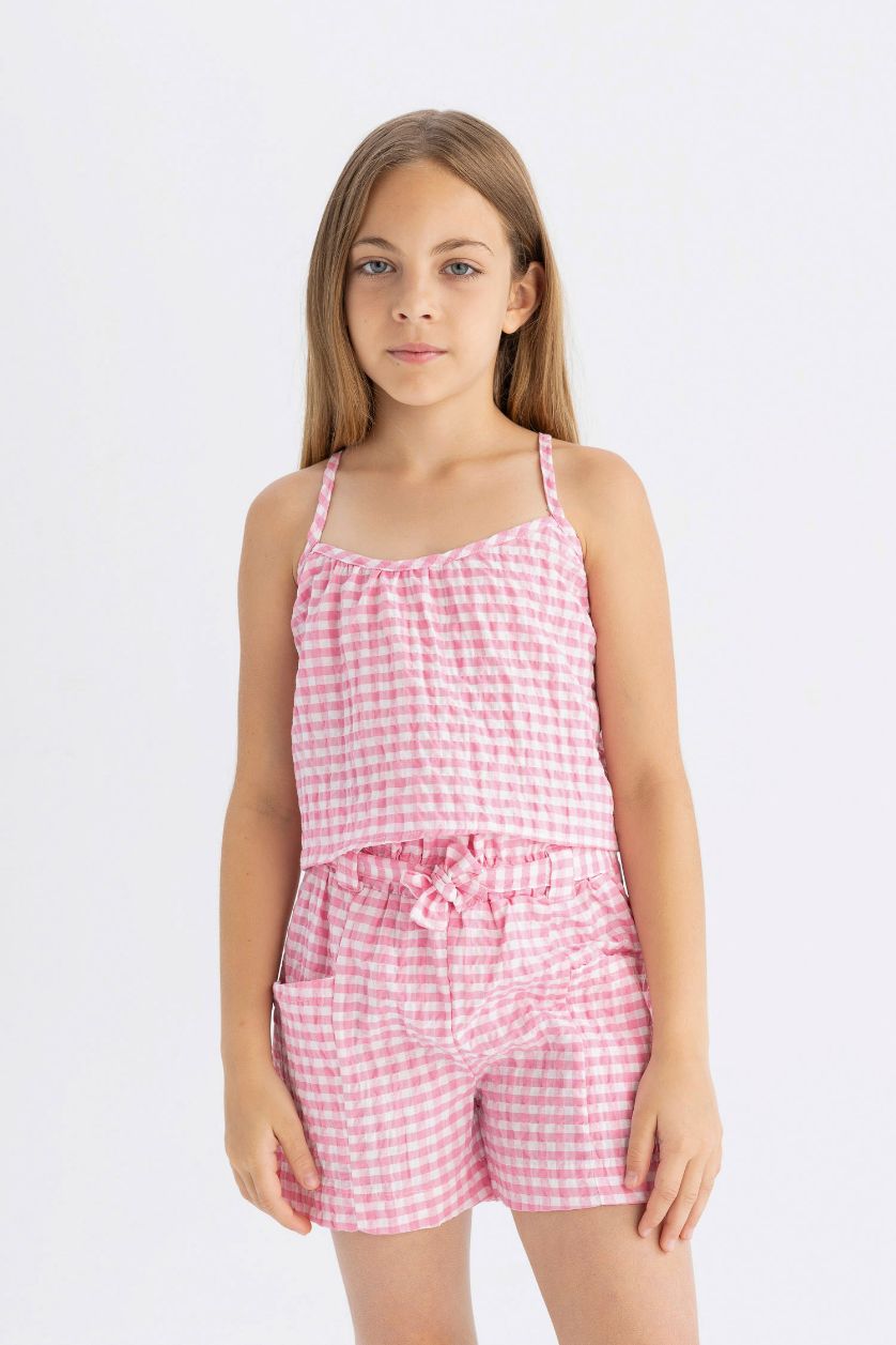 FILLES Rose Blouse Carreaux à Bretelles pour Fille