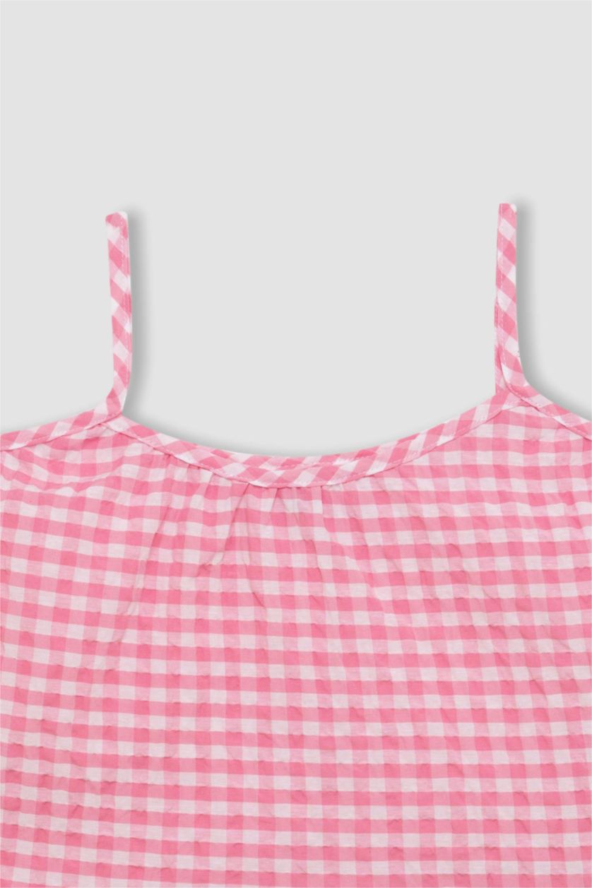 FILLES Rose Blouse Carreaux à Bretelles pour Fille