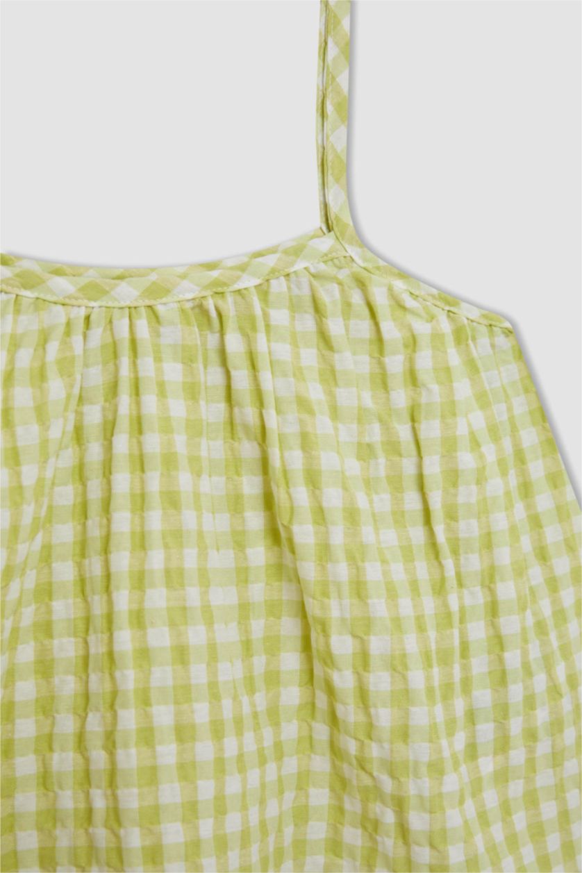 Kız Çocuk - Genç Kız Sarı Askılı Kareli Bluz Kız Çocuk