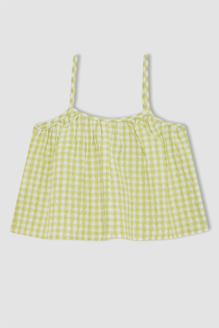 Kız Çocuk - Genç Kız Sarı Askılı Kareli Bluz Kız Çocuk