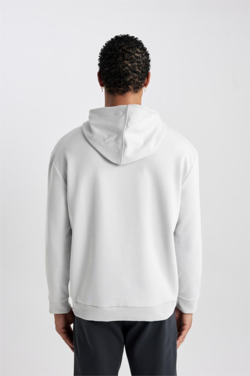 Erkek Taş Standart Fit Kapüşonlu Skuba Dalgıç Kumaş Cepli Sporcu Sweatshirt