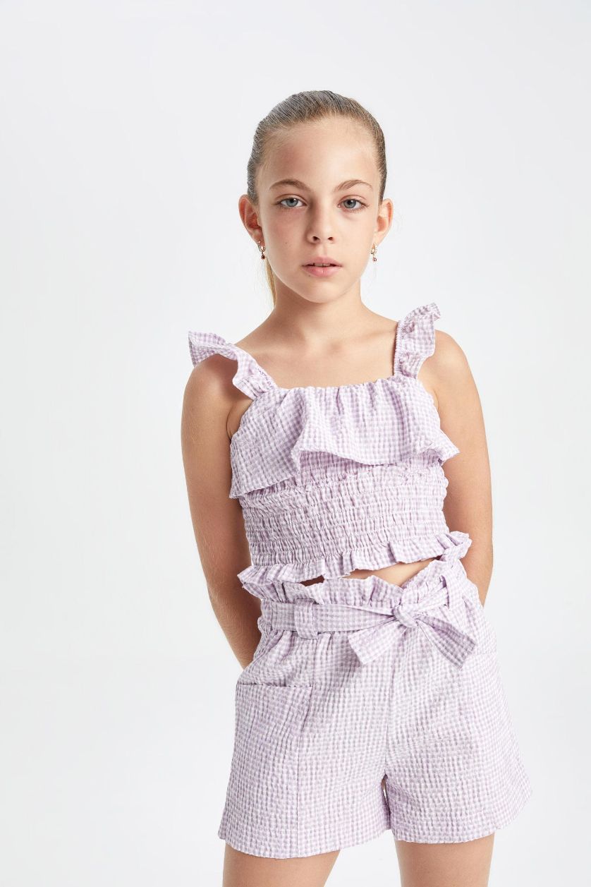 بناتي أرجواني فاتح شورت بناتي كاروهات بيبرباج