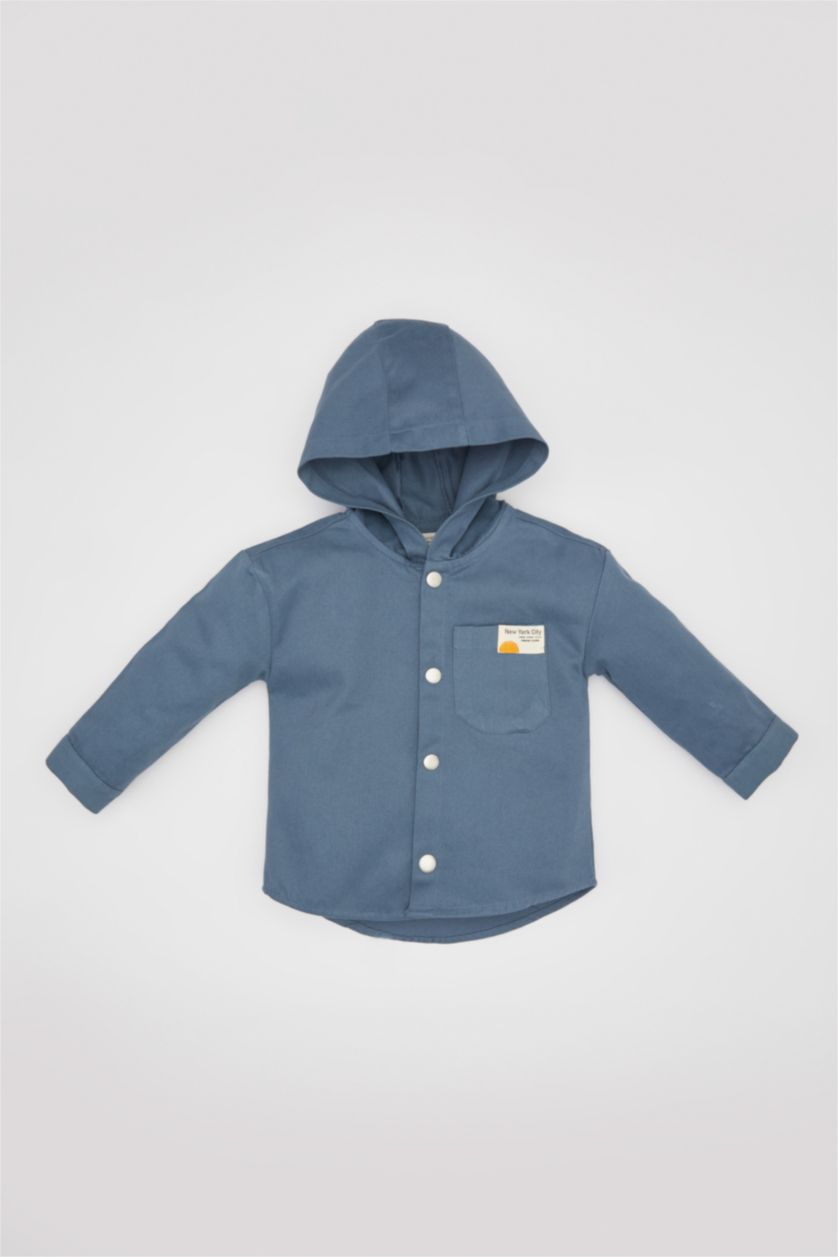 Baby Boy Light Indigo Baby Boy Gabardine Long Sleeve Hooded Shirt