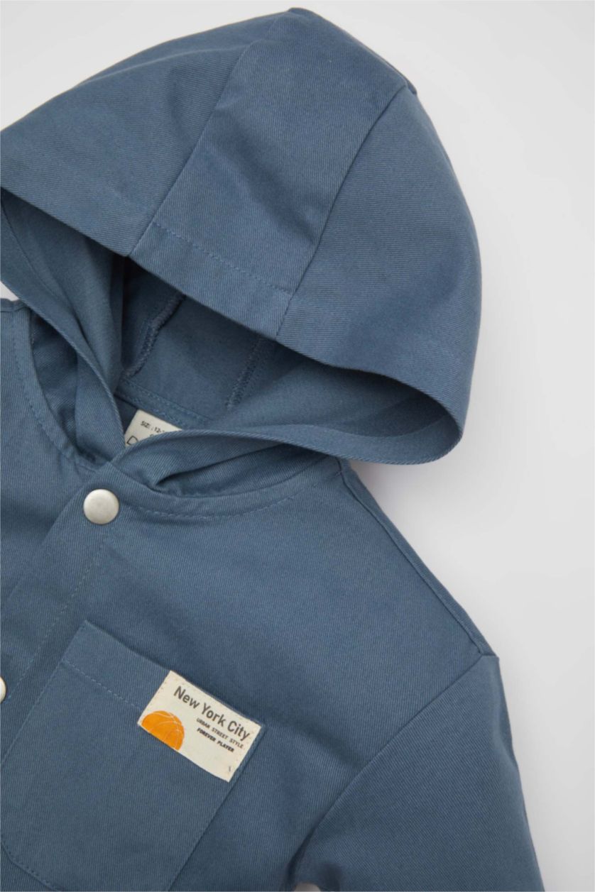 Baby Boy Light Indigo Baby Boy Gabardine Long Sleeve Hooded Shirt