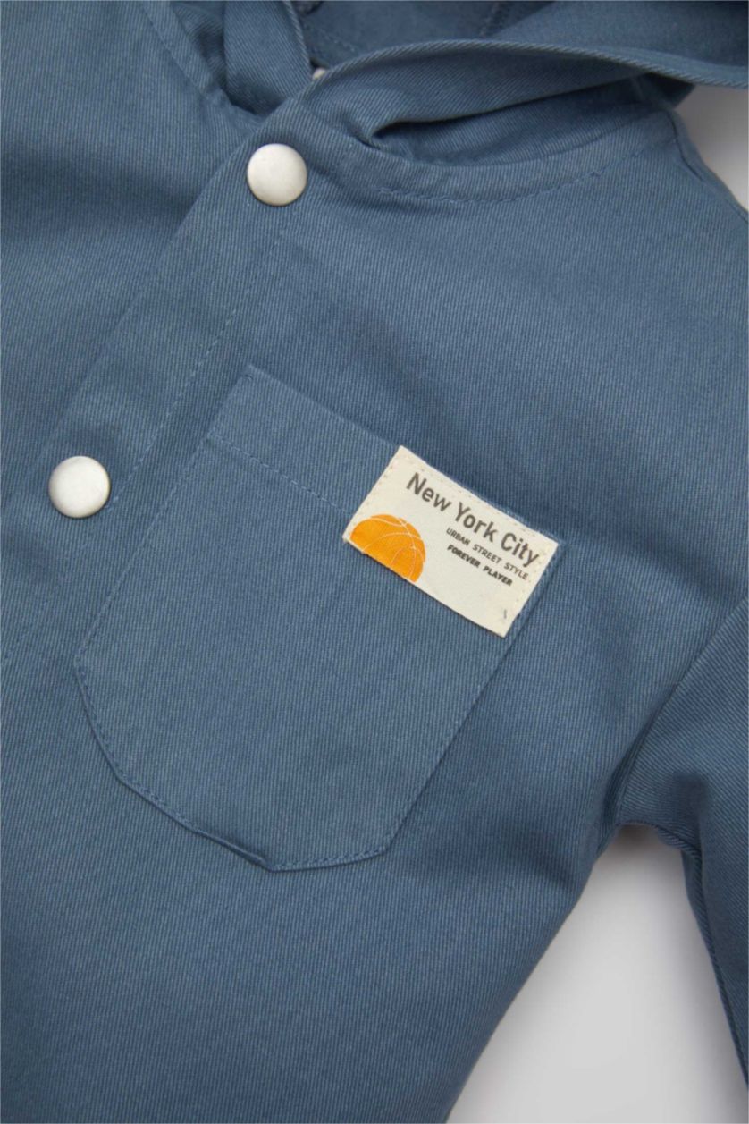 Baby Boy Light Indigo Baby Boy Gabardine Long Sleeve Hooded Shirt
