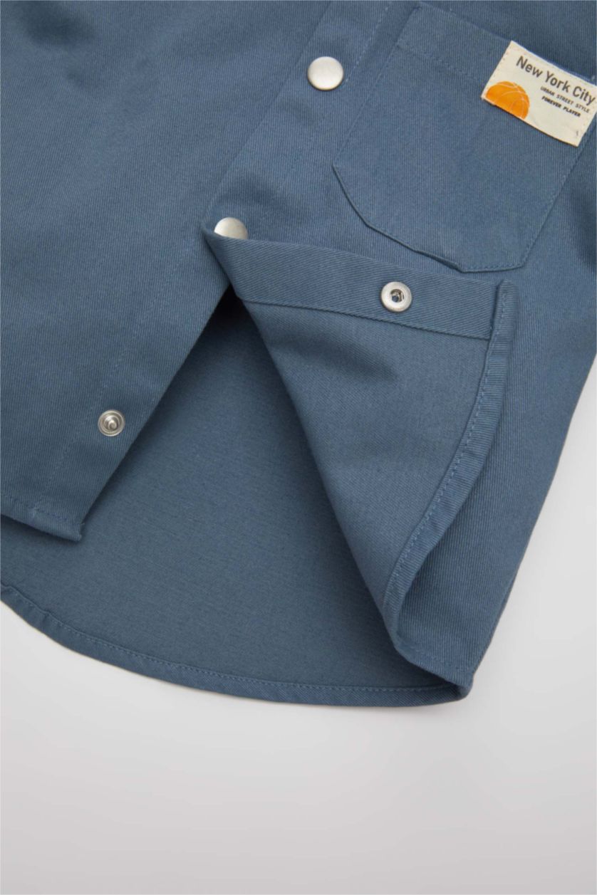 Baby Boy Light Indigo Baby Boy Gabardine Long Sleeve Hooded Shirt