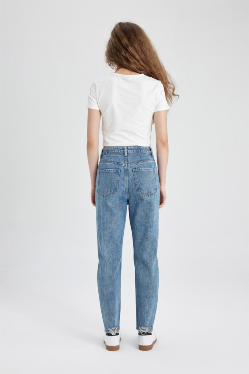 Әйелдерге Көк мом пішімі деним Шалбар