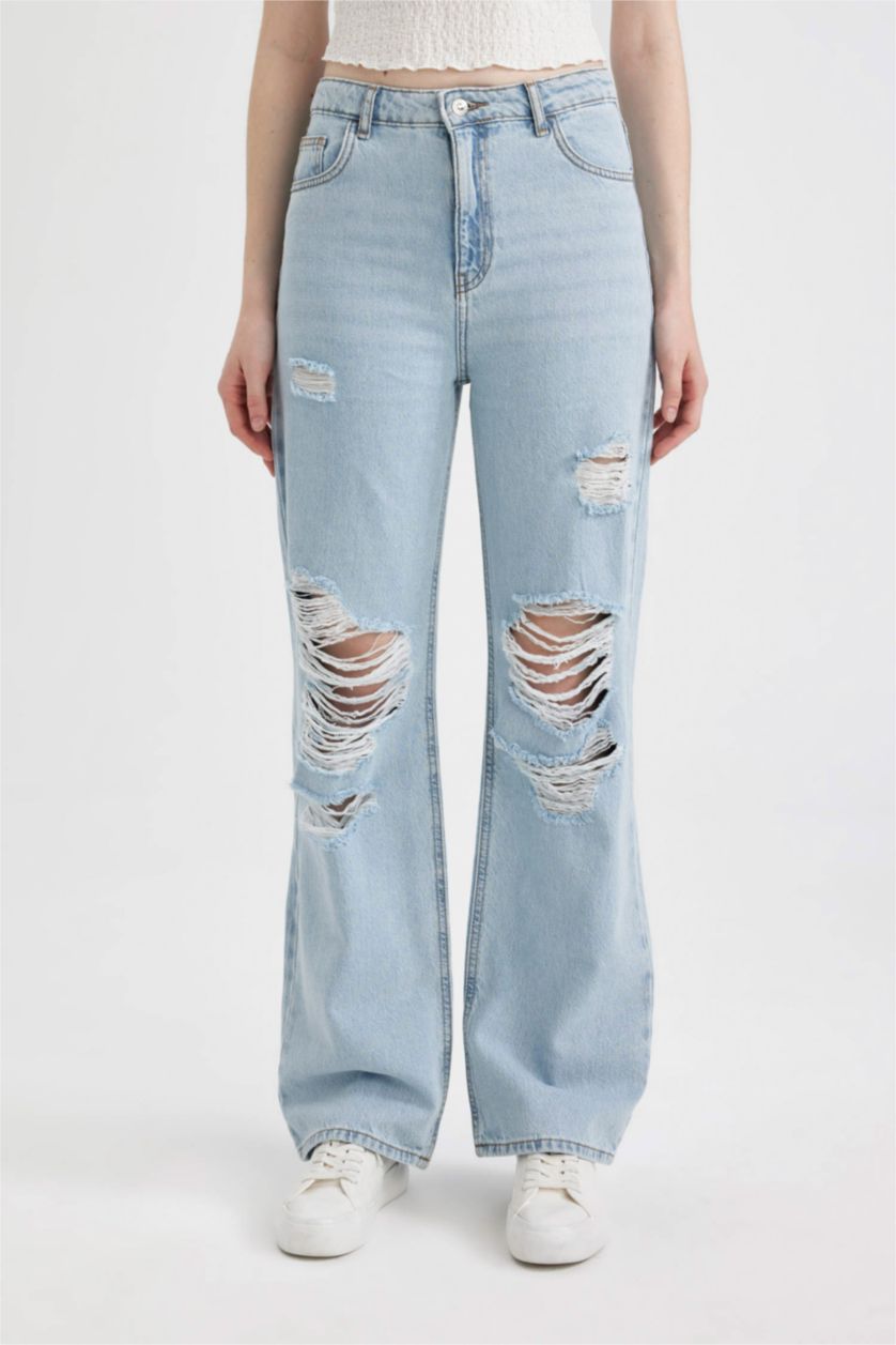 WOMAN Light Blue High Waist Trousers
