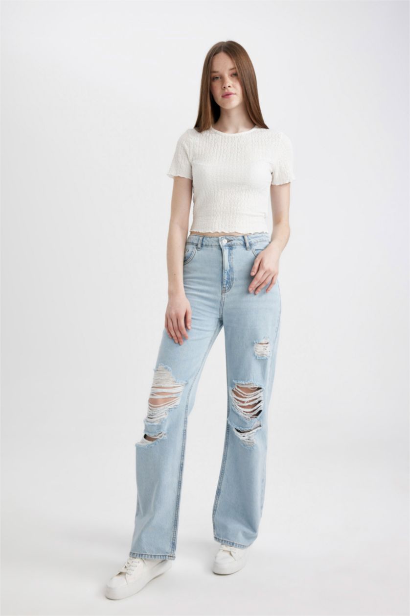 WOMAN Light Blue High Waist Trousers