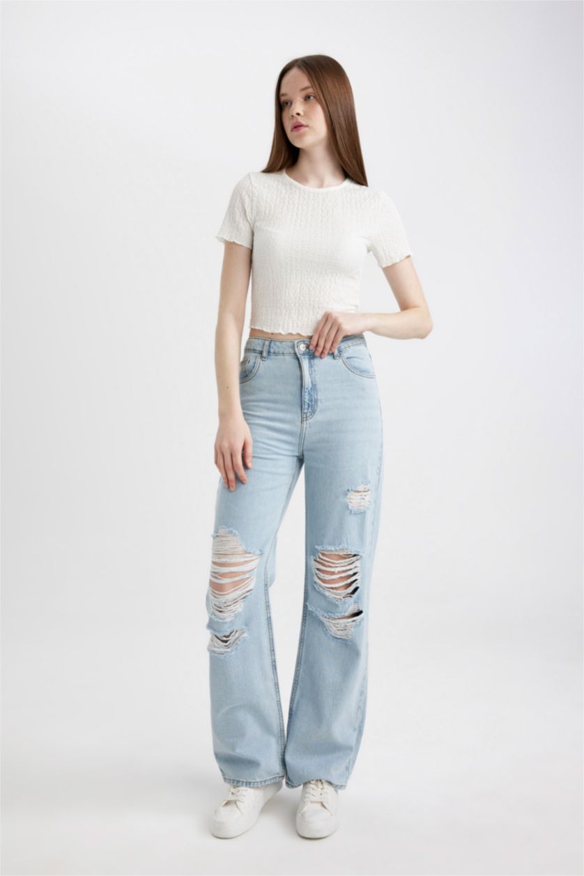 WOMAN Light Blue High Waist Trousers