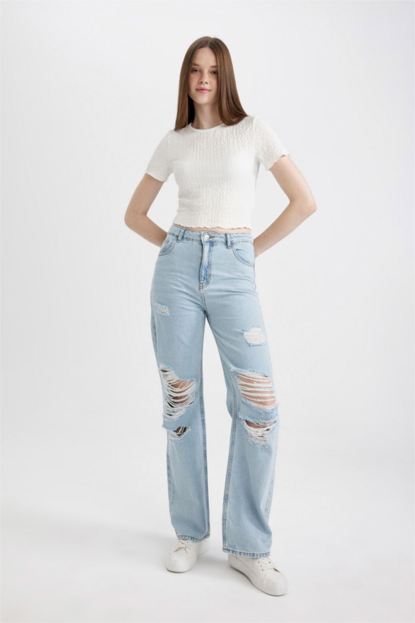 WOMAN Light Blue High Waist Trousers