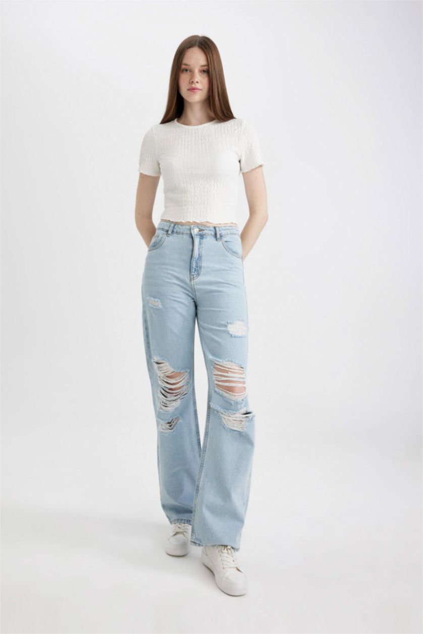 WOMAN Light Blue High Waist Trousers