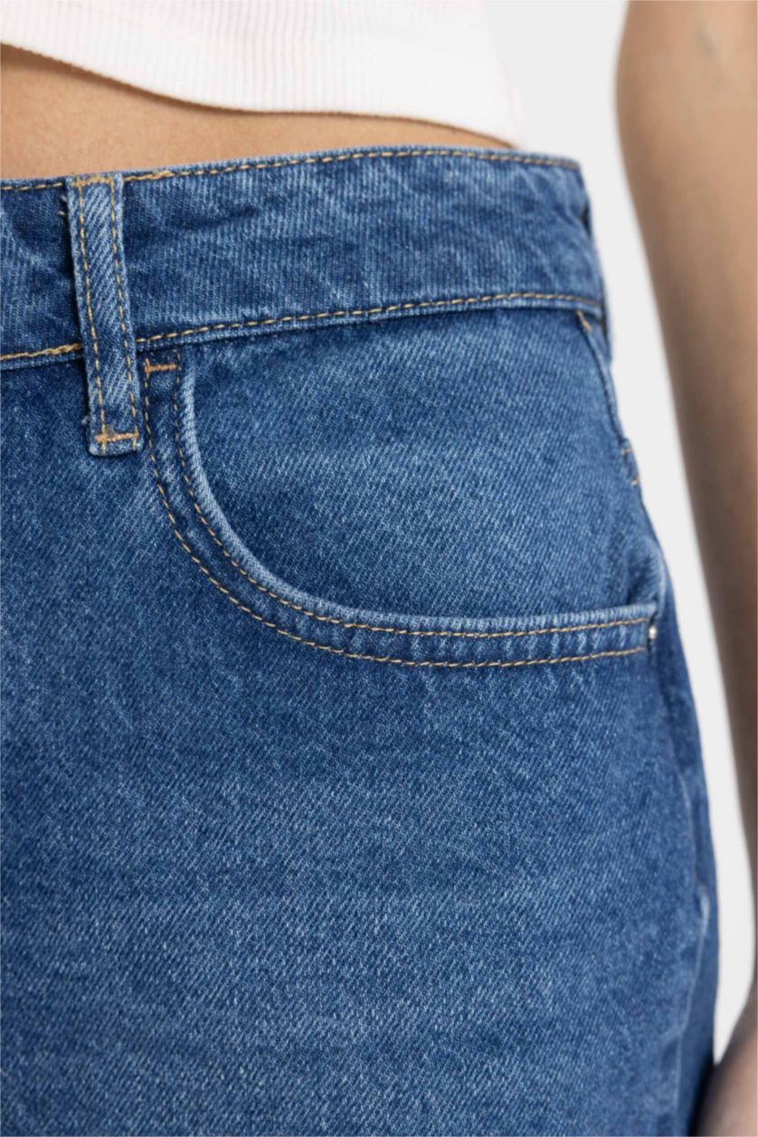 Woman Light Blue Mom Fit Denim High waist Shorts