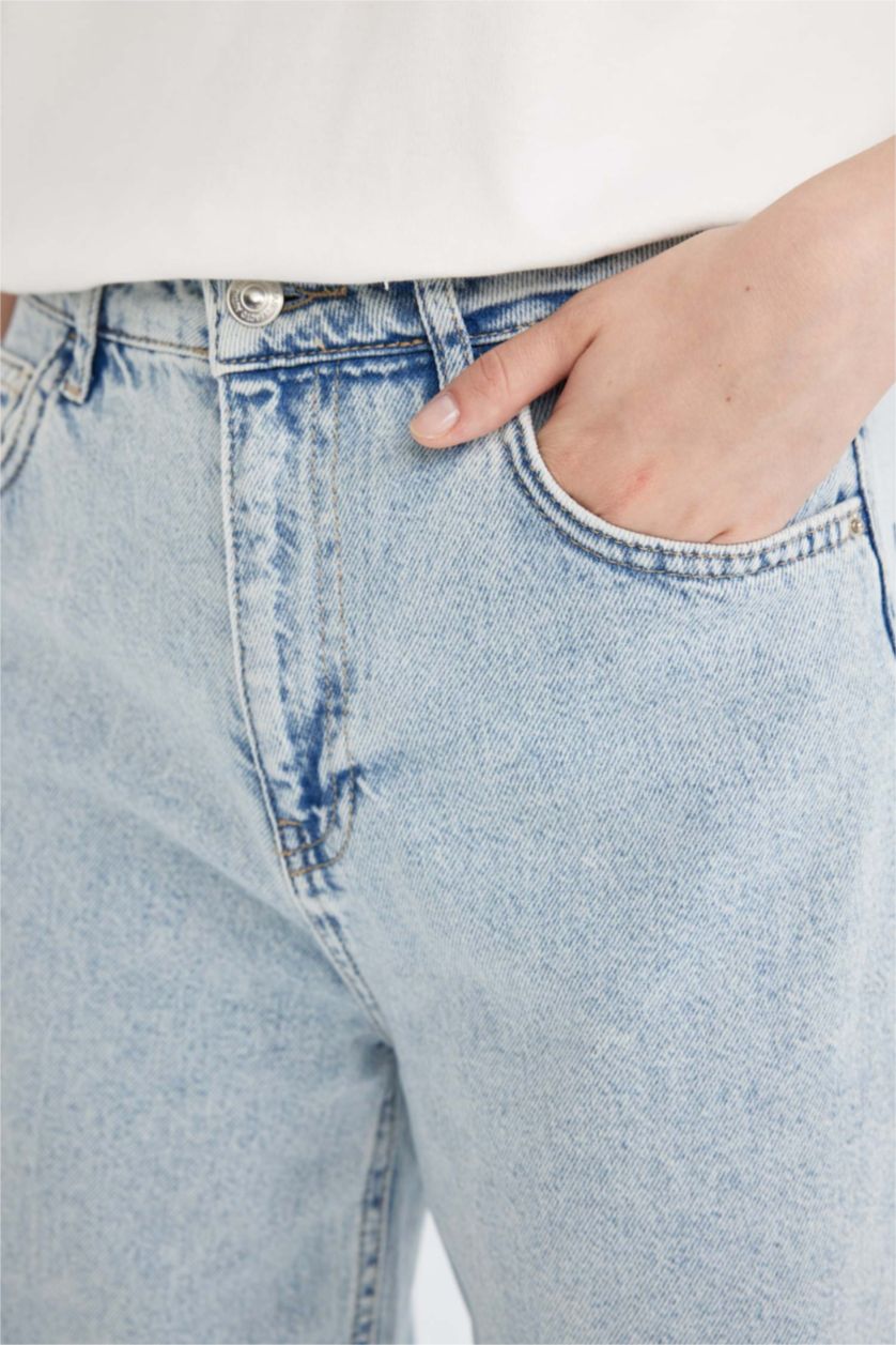 نساء أزرق فاتح سروال جينز واسع برجل واسع وخصر عالي وخافة ممزقة