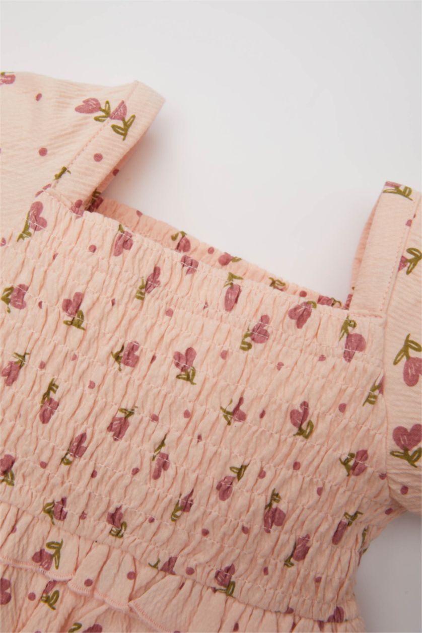 Baby Girl Light Pink Regular Fit Flower Short Sleeve Knitted Dress