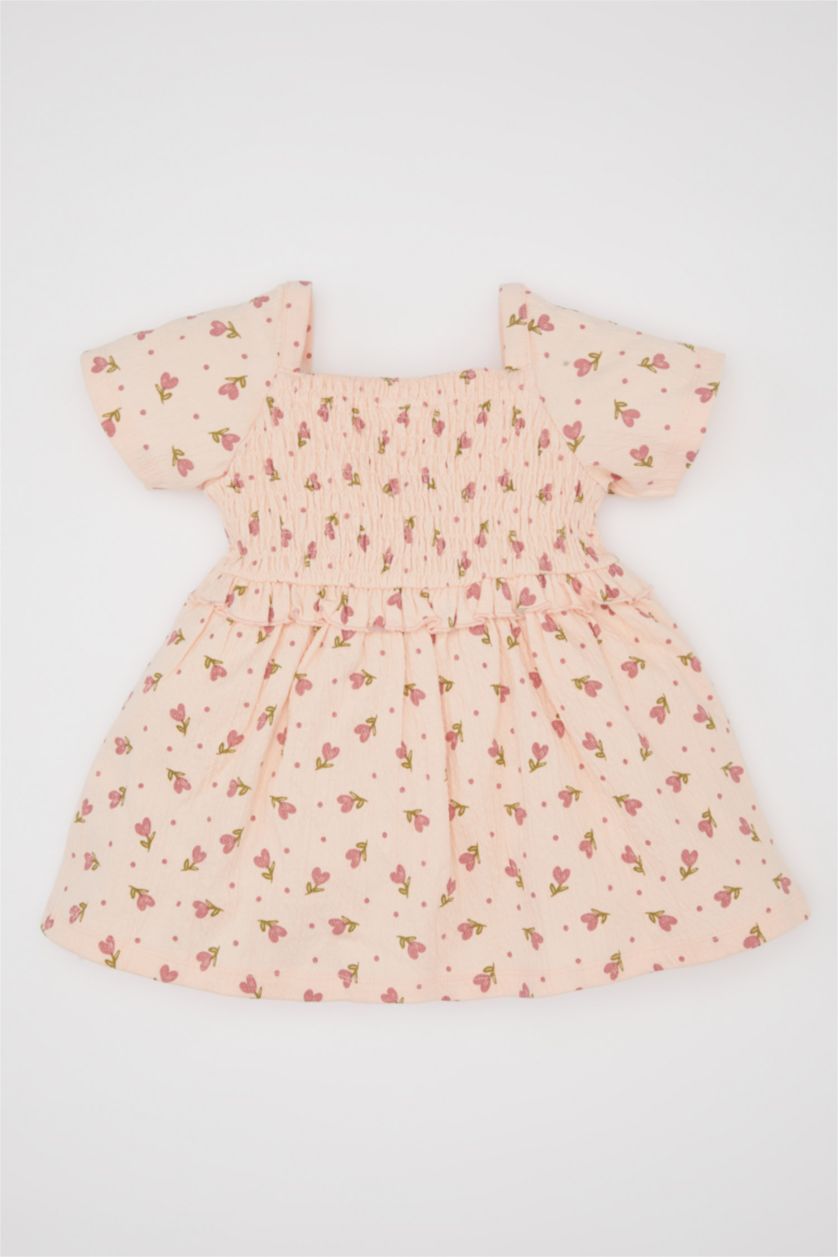 Baby Girl Light Pink Regular Fit Flower Short Sleeve Knitted Dress