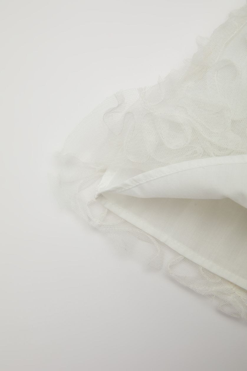 طفلة صغيرة بيج فاتح فستان بناتي تول قصة عادية نص كم بياقة مستديرة