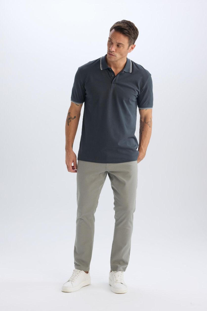 Erkek Gri Slim Fit Dar Kesim Dar Paça Chino Kanvas Pantolon