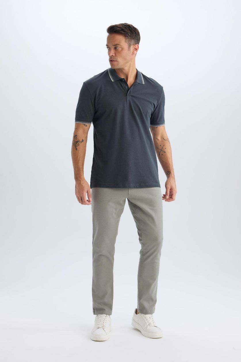 Erkek Gri Slim Fit Dar Kesim Dar Paça Chino Kanvas Pantolon