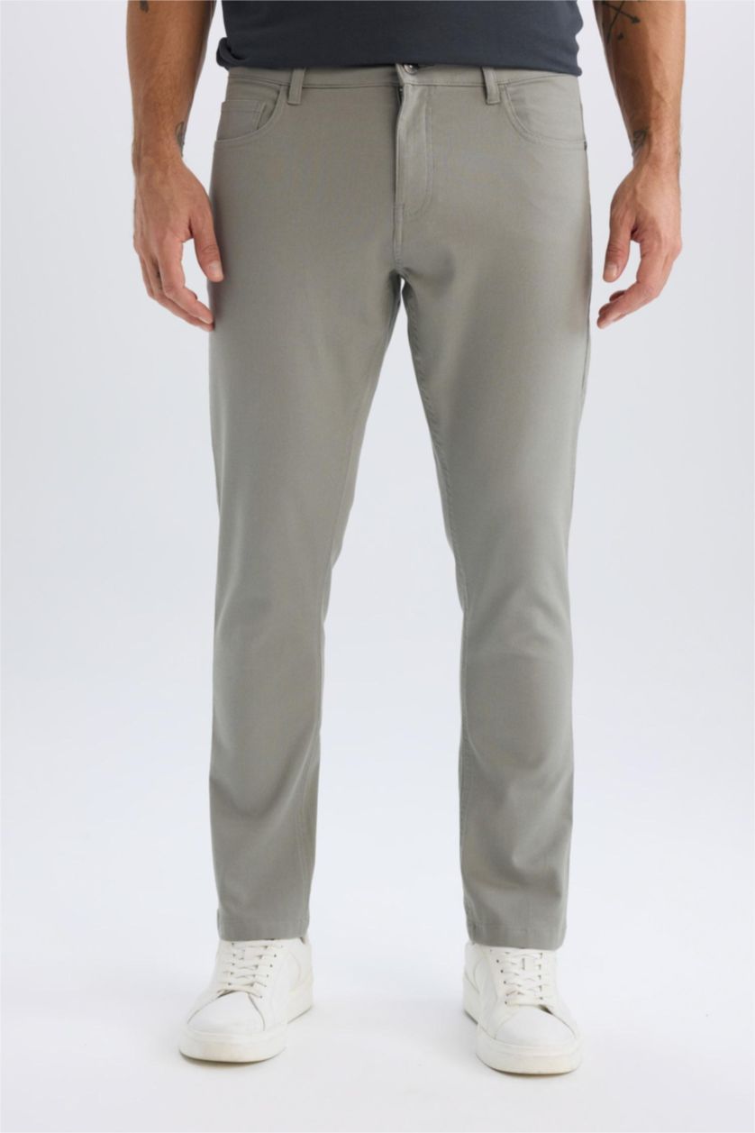 Erkek Gri Slim Fit Dar Kesim Dar Paça Chino Kanvas Pantolon