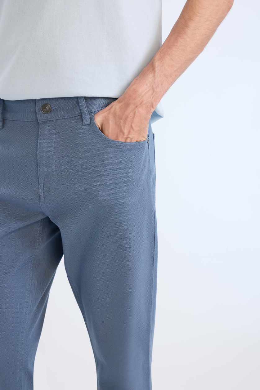 Erkek Açık İndigo Slim Fit Dar Kesim Dar Paça Chino Kanvas Pantolon