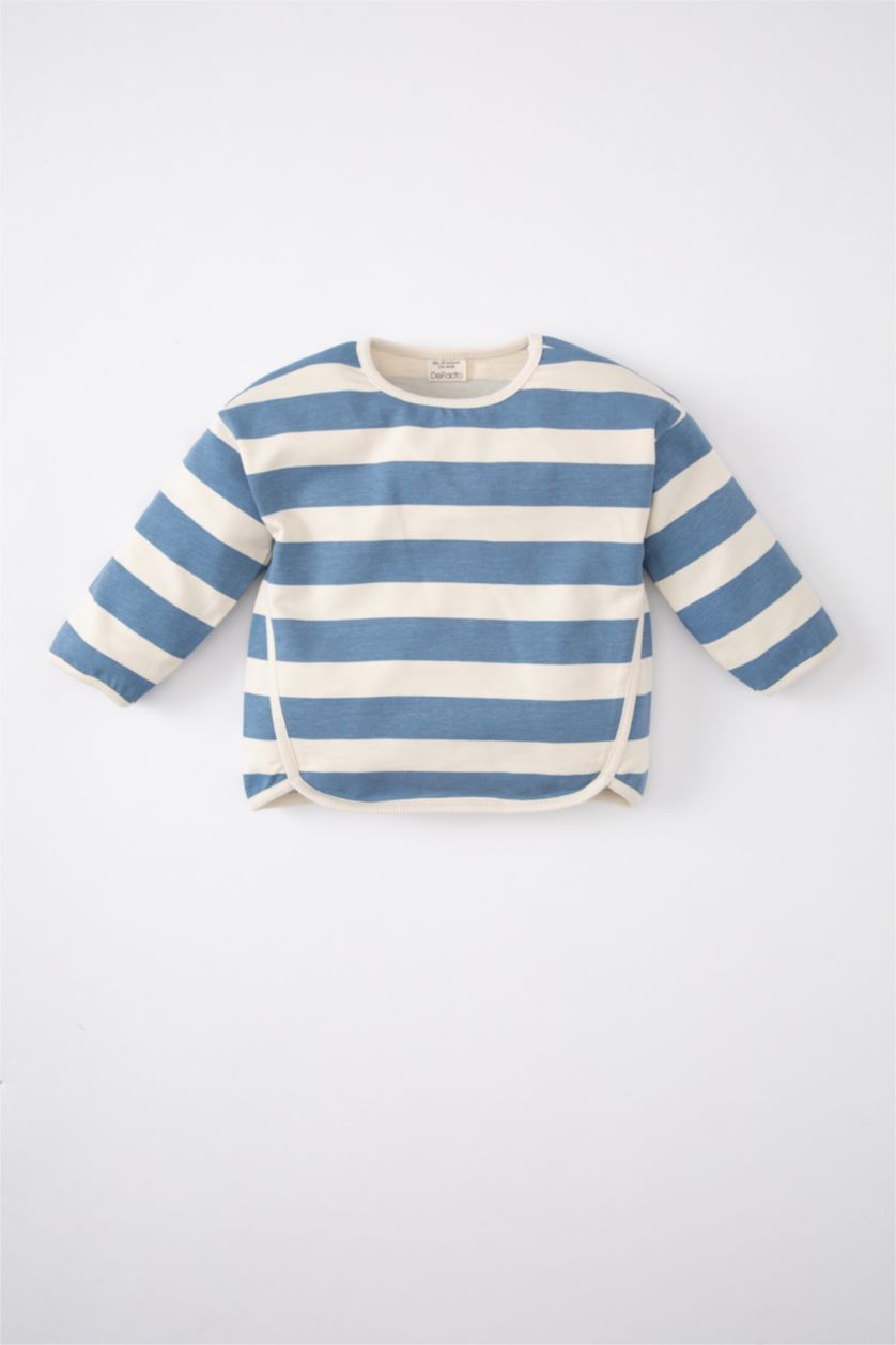 BÉBÉ FILLE Bleu Sweatshirt Rayé Col Rond pour Bébé Fille