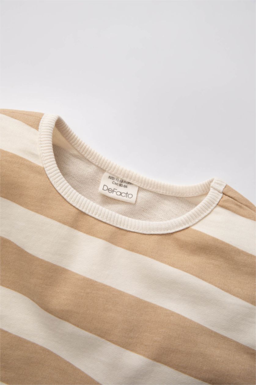 طفلة صغيرة فيزوني داكن سويت شيرت بناتي مخطط قصة عادية برقبة مستديرة