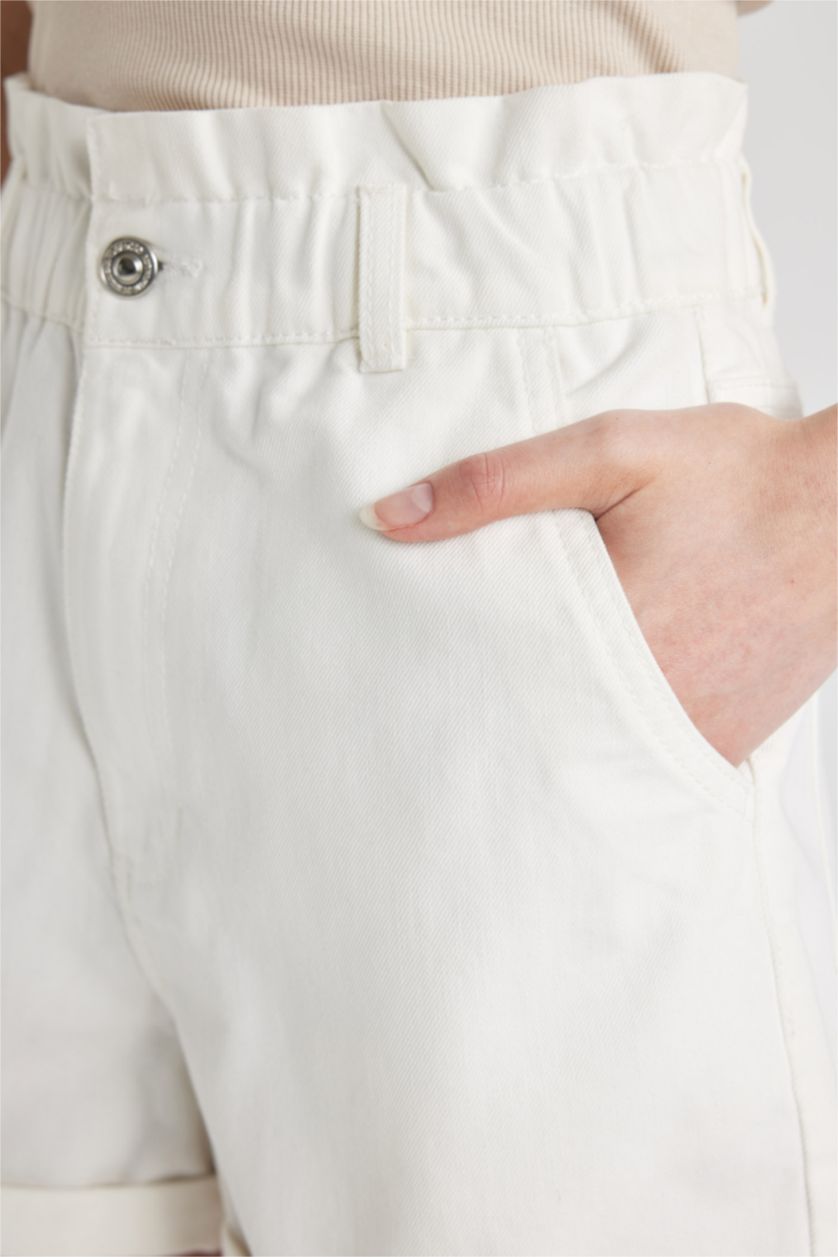 WOMAN White Paperbag Fit Denim High waist Folded Leg Shorts