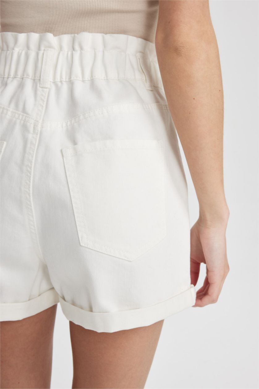 WOMAN White Paperbag Fit Denim High waist Folded Leg Shorts
