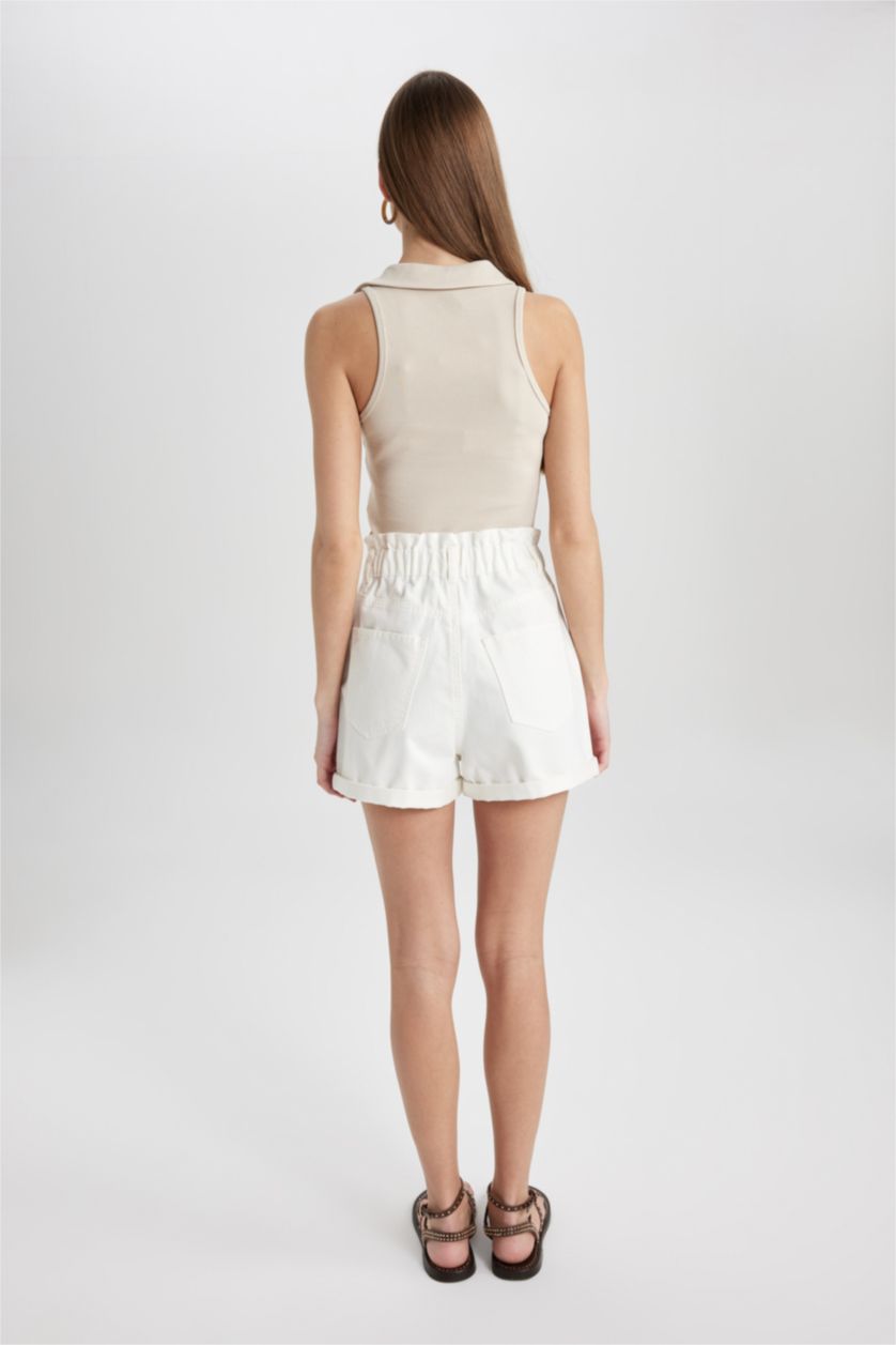 WOMAN White Paperbag Fit Denim High waist Folded Leg Shorts