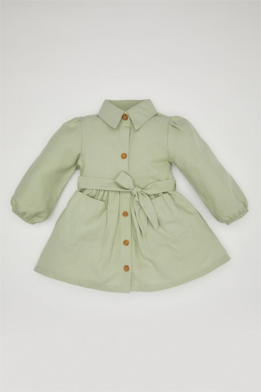 BABY GIRL Mint Baby Girl Long Sleeve Twill Dress