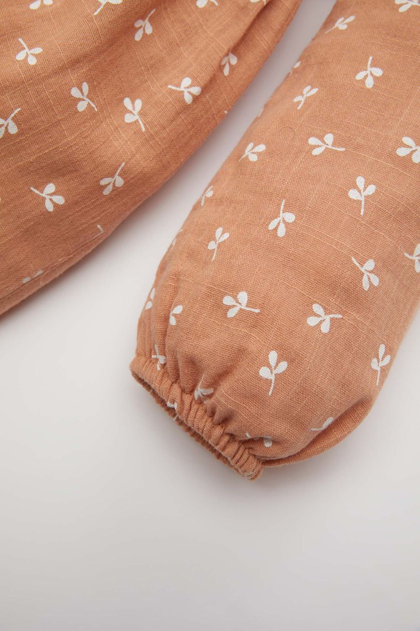 Baby Girl Light Brown Baby Girl Floral Long Sleeve Muslin Dress