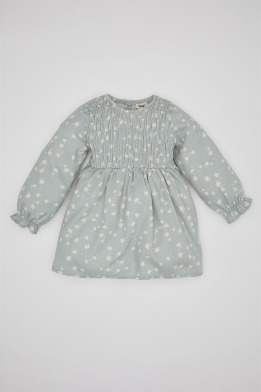 BÉBÉ FILLE Bleu Robe à Manches Longues à motifs de Fleurs pour Bébé Fille