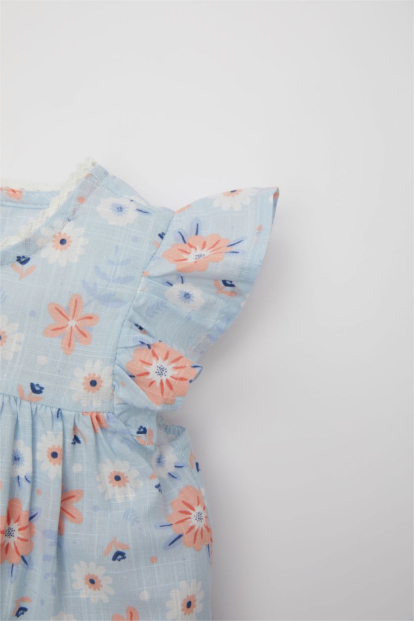 BABY GIRL Light Blue Baby Girl Floral Short Sleeve Poplin Dress