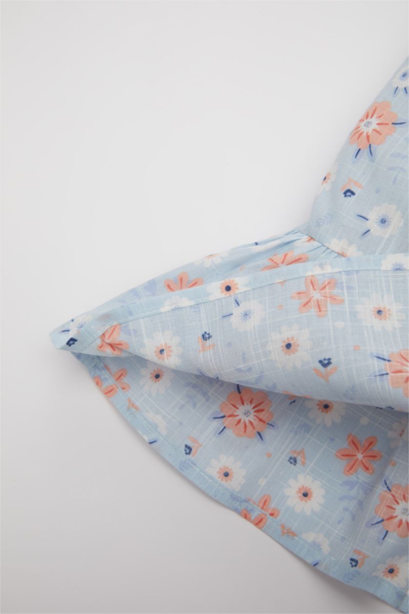 BABY GIRL Light Blue Baby Girl Floral Short Sleeve Poplin Dress