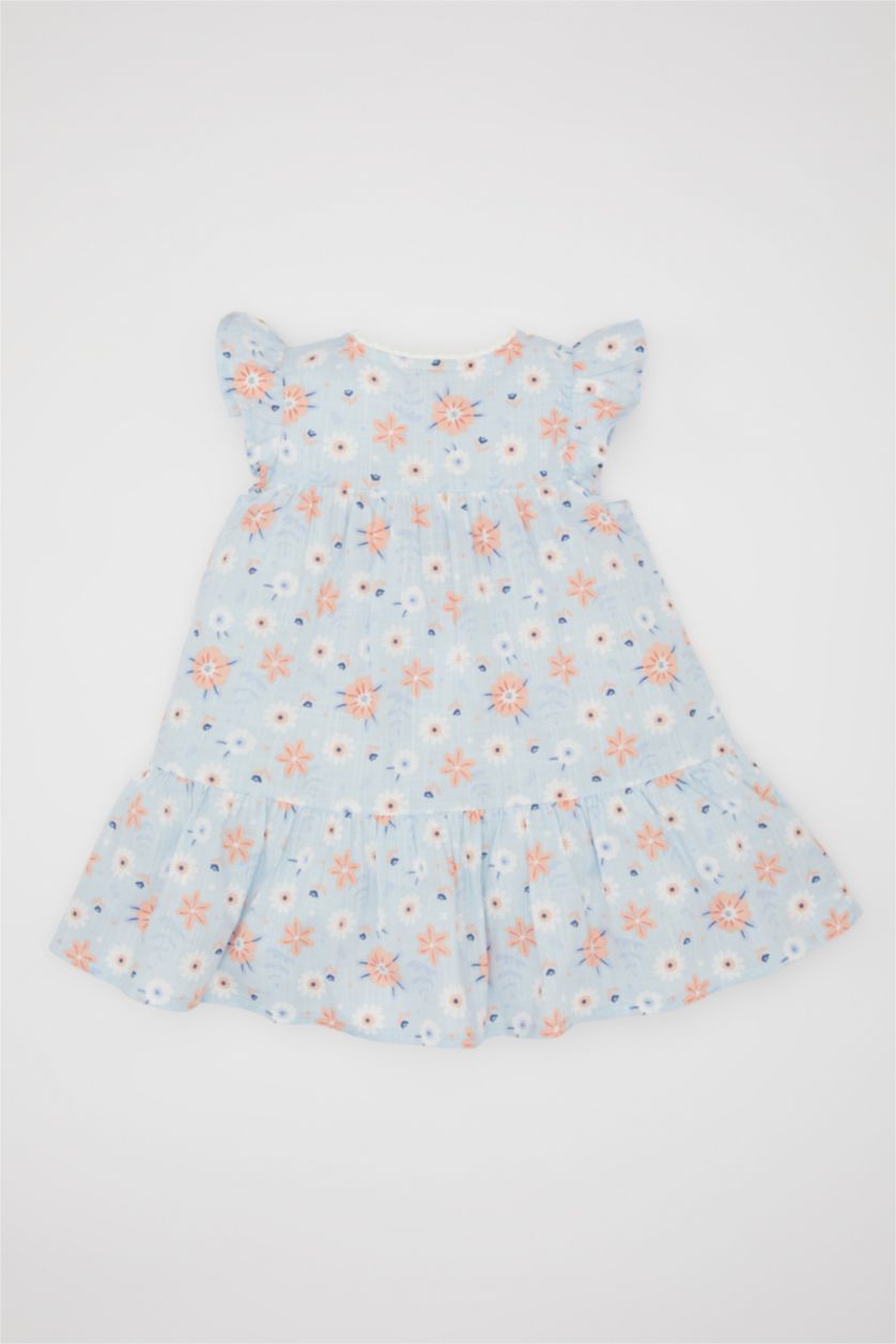 BABY GIRL Light Blue Baby Girl Floral Short Sleeve Poplin Dress