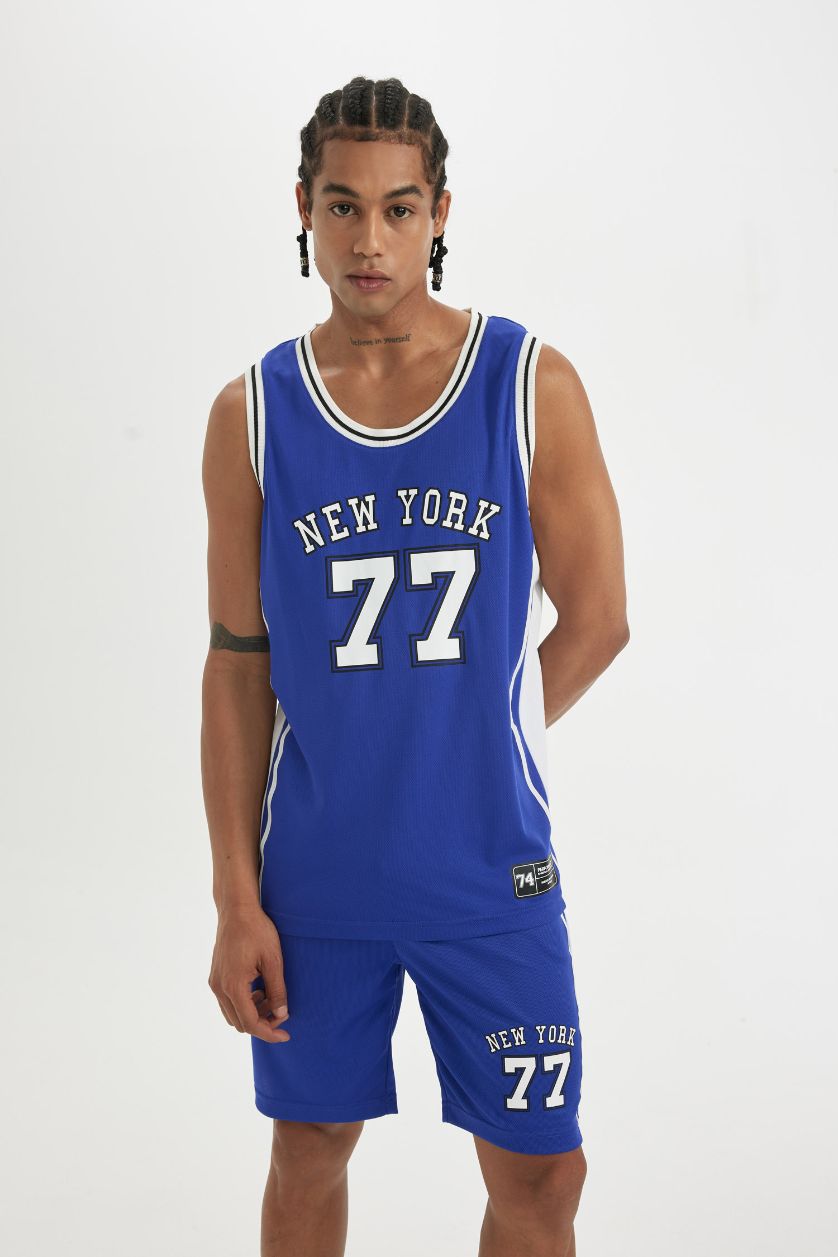 Man Koyu Menekşe DeFactoFit Standard Fit Heavy Fabric Sleeveless T-Shirt