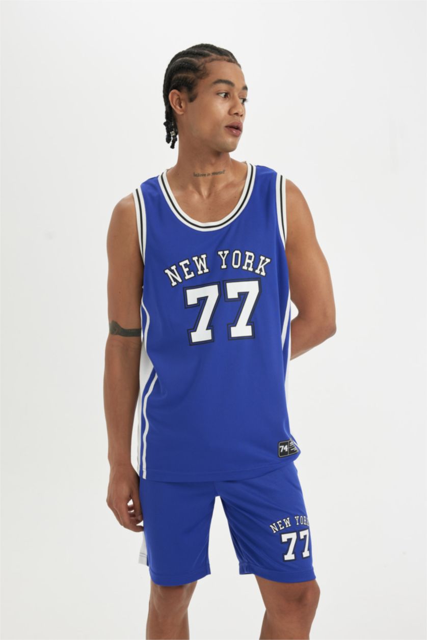 Man Koyu Menekşe DeFactoFit Standard Fit Heavy Fabric Sleeveless T-Shirt