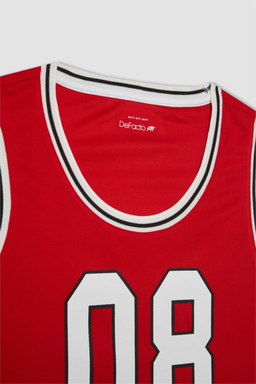 رجالي أحمر تي شيرت كت رياضي قصة عادية بدون كم من DeFactoFit